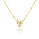 Sterling Silver 925 Necklace Golden Plated Embedded With Fresh Water Pearl And White Zircon