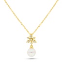 Sterling Silver 925 Necklace Golden Plated Embedded With Fresh Water Pearl And White Zircon