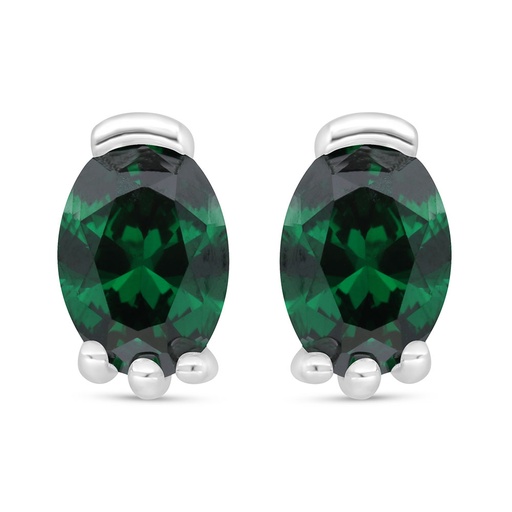 [EAR01EMR00000C576] Sterling Silver 925 Earring Rhodium Plated Embedded With Emerald Zircon 