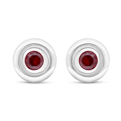 [EAR01RUB00000C581] Sterling Silver 925 Earring Rhodium Plated Embedded With Ruby Corundum 