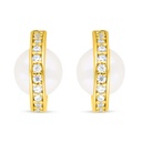 Sterling Silver 925 Earring Golden Plated Embedded With Fresh Water Pearl And White Zircon