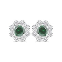 Sterling Silver 925 Earring Rhodium Plated Embedded With Emerald Zircon And White Zircon