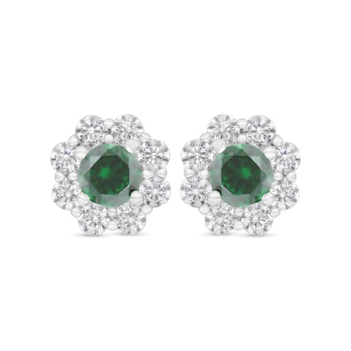 [EAR01EMR00WCZC593] Sterling Silver 925 Earring Rhodium Plated Embedded With Emerald Zircon And White Zircon