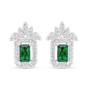 Sterling Silver 925 Earring Rhodium Plated Embedded With Emerald Zircon And White Zircon