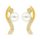 Sterling Silver 925 Earring Golden Plated Embedded With Fresh Water Pearl And White Zircon