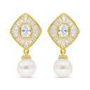 Sterling Silver 925 Earring Golden Plated Embedded With Fresh Water Pearl And White Zircon