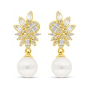 Sterling Silver 925 Earring Golden Plated Embedded With Fresh Water Pearl And White Zircon