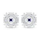 Sterling Silver 925 Earring Rhodium Plated Embedded With Sapphire Corundum And White Zircon