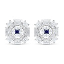 Sterling Silver 925 Earring Rhodium Plated Embedded With Sapphire Corundum And White Zircon