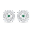 Sterling Silver 925 Earring Rhodium Plated Embedded With Emerald Zircon And White Zircon