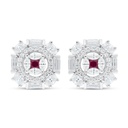 Sterling Silver 925 Earring Rhodium Plated Embedded With Ruby Corundum And White Zircon