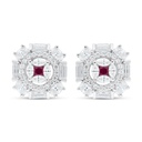 Sterling Silver 925 Earring Rhodium Plated Embedded With Ruby Corundum And White Zircon