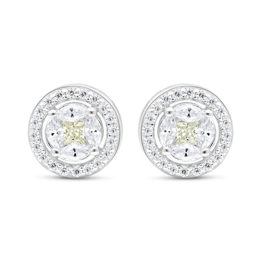 [EAR01CIT00WCZC629] Sterling Silver 925 Earring Rhodium Plated Embedded With Yellow Diamond And White Zircon