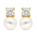 Sterling Silver 925 Earring Golden Plated Embedded With Fresh Water Pearl And White Zircon