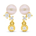 Sterling Silver 925 Earring Golden Plated Embedded With Fresh Water Pearl And White Zircon