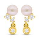 Sterling Silver 925 Earring Golden Plated Embedded With Fresh Water Pearl And White Zircon