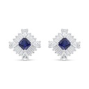 Sterling Silver 925 Earring Rhodium Plated Embedded With Sapphire Corundum And White Zircon