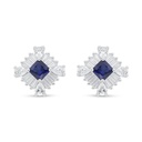 Sterling Silver 925 Earring Rhodium Plated Embedded With Sapphire Corundum And White Zircon