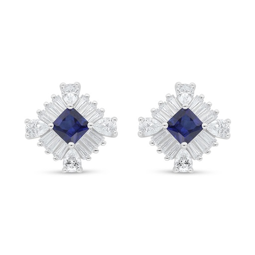 [EAR01SAP00WCZC650] Sterling Silver 925 Earring Rhodium Plated Embedded With Sapphire Corundum And White Zircon