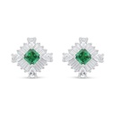 Sterling Silver 925 Earring Rhodium Plated Embedded With Emerald Zircon And White Zircon