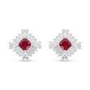 Sterling Silver 925 Earring Rhodium Plated Embedded With Ruby Corundum And White Zircon