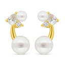 Sterling Silver 925 Earring Golden Plated Embedded With Fresh Water Pearl And White Zircon