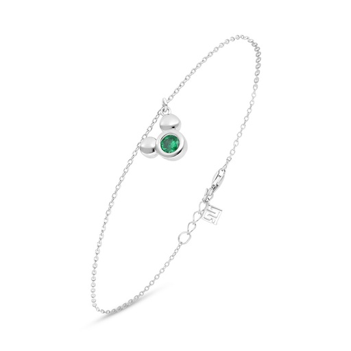 [BRC01EMR00000B200] Sterling Silver 925 Bracelet Rhodium Plated Embedded With Emerald Zircon 
