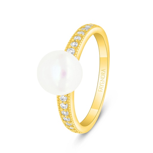 Sterling Silver 925 Ring Golden Plated Embedded With Fresh Water Pearl And White Zircon