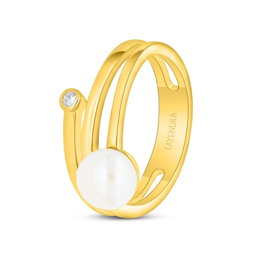 Sterling Silver 925 Ring Golden Plated Embedded With Fresh Water Pearl And White Zircon