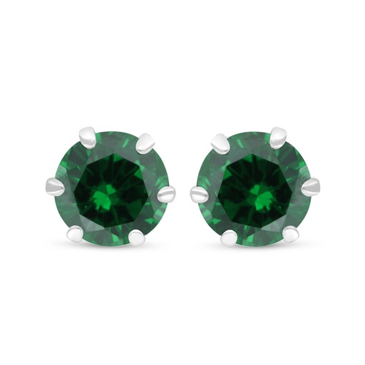 [EAR01EMR00000C664] Sterling Silver 925 Earring Rhodium Plated Embedded With Emerald Zircon 