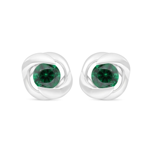 [EAR01EMR00000C679] Sterling Silver 925 Earring Rhodium Plated Embedded With Emerald Zircon 