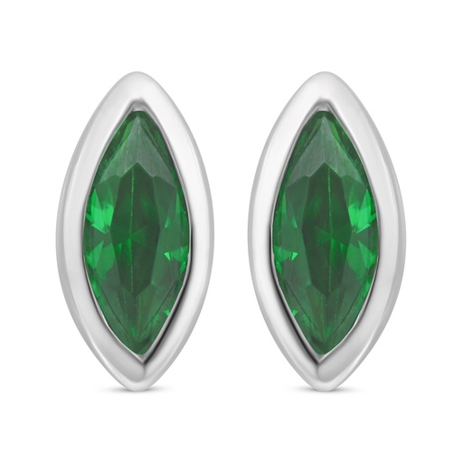 [EAR01EMR00000C682] Sterling Silver 925 Earring Rhodium Plated Embedded With Emerald Zircon 