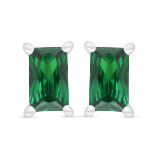 [EAR01EMR00000C683] Sterling Silver 925 Earring Rhodium Plated Embedded With Emerald Zircon 