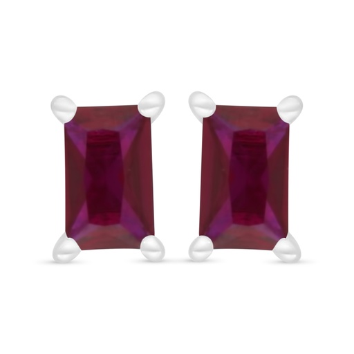 [EAR01RUB00000C683] Sterling Silver 925 Earring Rhodium Plated Embedded With Ruby Corundum 