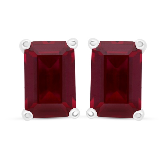 [EAR01RUB00000C685] Sterling Silver 925 Earring Rhodium Plated Embedded With Ruby Corundum 