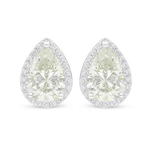 [EAR01CIT00WCZC692] Sterling Silver 925 Earring Rhodium Plated Embedded With Yellow Diamond And White Zircon
