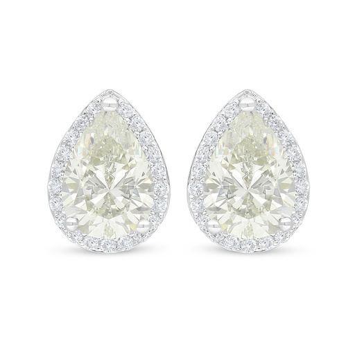 [EAR01CIT00WCZC692] Sterling Silver 925 Earring Rhodium Plated Embedded With Yellow Diamond And White Zircon