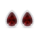 Sterling Silver 925 Earring Rhodium Plated Embedded With Ruby Corundum And White Zircon