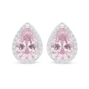 Sterling Silver 925 Earring Rhodium Plated Embedded With Pink Zircon And White Zircon