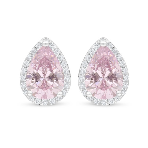 [EAR01PIK00WCZC692] Sterling Silver 925 Earring Rhodium Plated Embedded With Pink Zircon And White Zircon