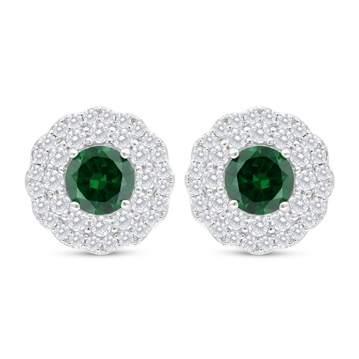 [EAR01EMR00WCZC693] Sterling Silver 925 Earring Rhodium Plated Embedded With Emerald Zircon And White Zircon