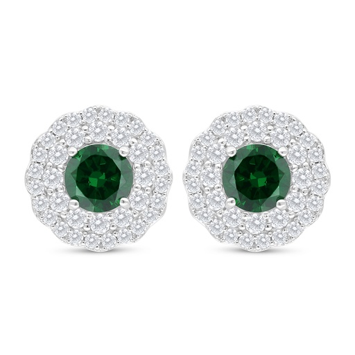 [EAR01EMR00WCZC693] Sterling Silver 925 Earring Rhodium Plated Embedded With Emerald Zircon And White Zircon