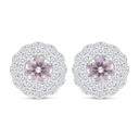 Sterling Silver 925 Earring Rhodium Plated Embedded With Pink Zircon And White Zircon