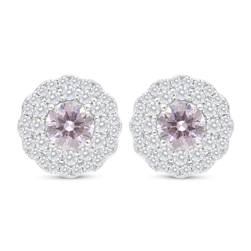 [EAR01PIK00WCZC693] Sterling Silver 925 Earring Rhodium Plated Embedded With Pink Zircon And White Zircon