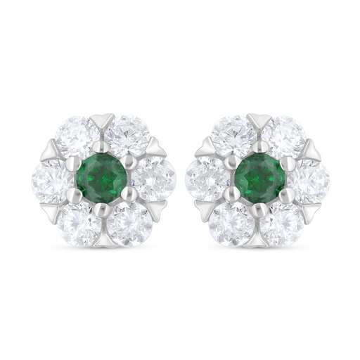 [EAR01EMR00WCZC701] Sterling Silver 925 Earring Rhodium Plated Embedded With Emerald Zircon And White Zircon