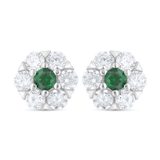 [EAR01EMR00WCZC701] Sterling Silver 925 Earring Rhodium Plated Embedded With Emerald Zircon And White Zircon