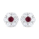 Sterling Silver 925 Earring Rhodium Plated Embedded With Ruby Corundum And White Zircon