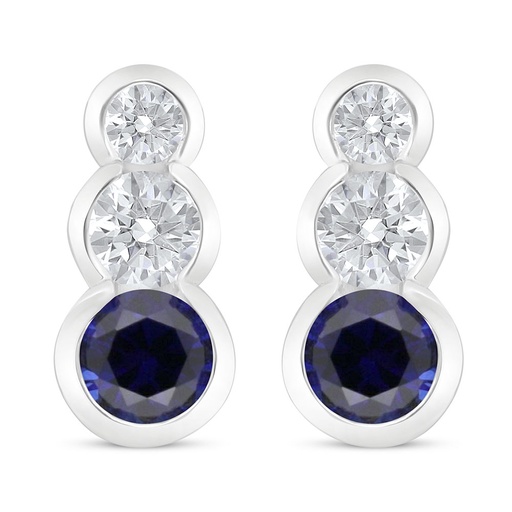 [EAR01SAP00WCZC717] Sterling Silver 925 Earring Rhodium Plated Embedded With Sapphire Corundum And White Zircon