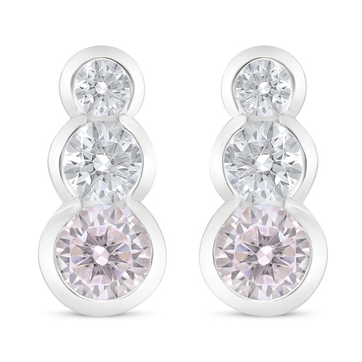 [EAR01PIK00WCZC717] Sterling Silver 925 Earring Rhodium Plated Embedded With Pink Zircon And White Zircon