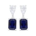 Sterling Silver 925 Earring Rhodium Plated Embedded With Sapphire Corundum And White Zircon